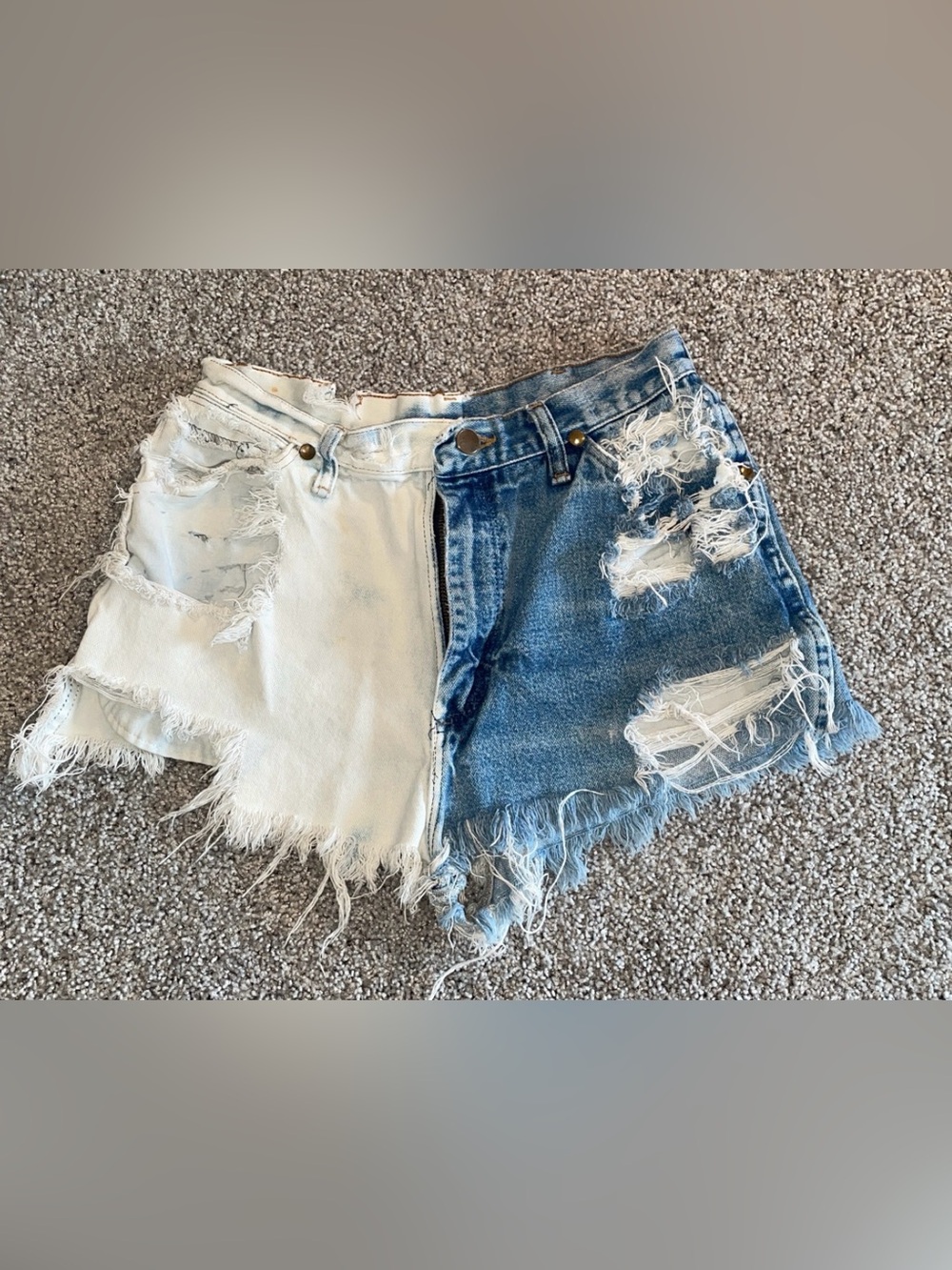 Wrangler Split-Panel Distressed Jean Shorts - Light Blue & White